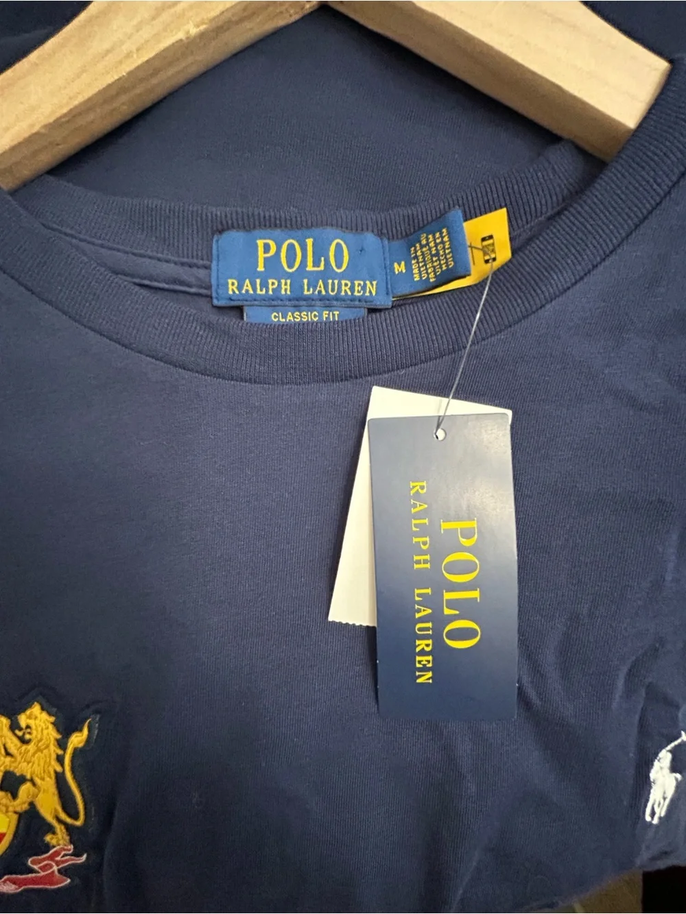 Polo Ralph Lauren Spain Crest T-Shirt Navy Blue Classic Fit Size M NWT 24 ESP